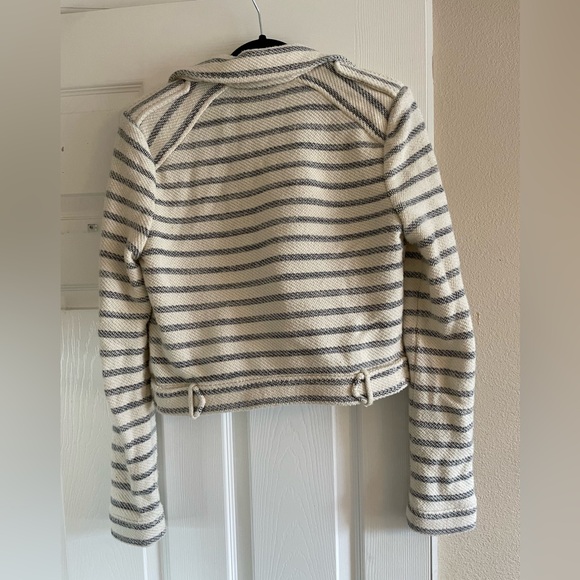 BCBGMAXAZRIA Levi Striped Asymmetrical Zip Cropped Moto Jacket - Picture 2 of 6